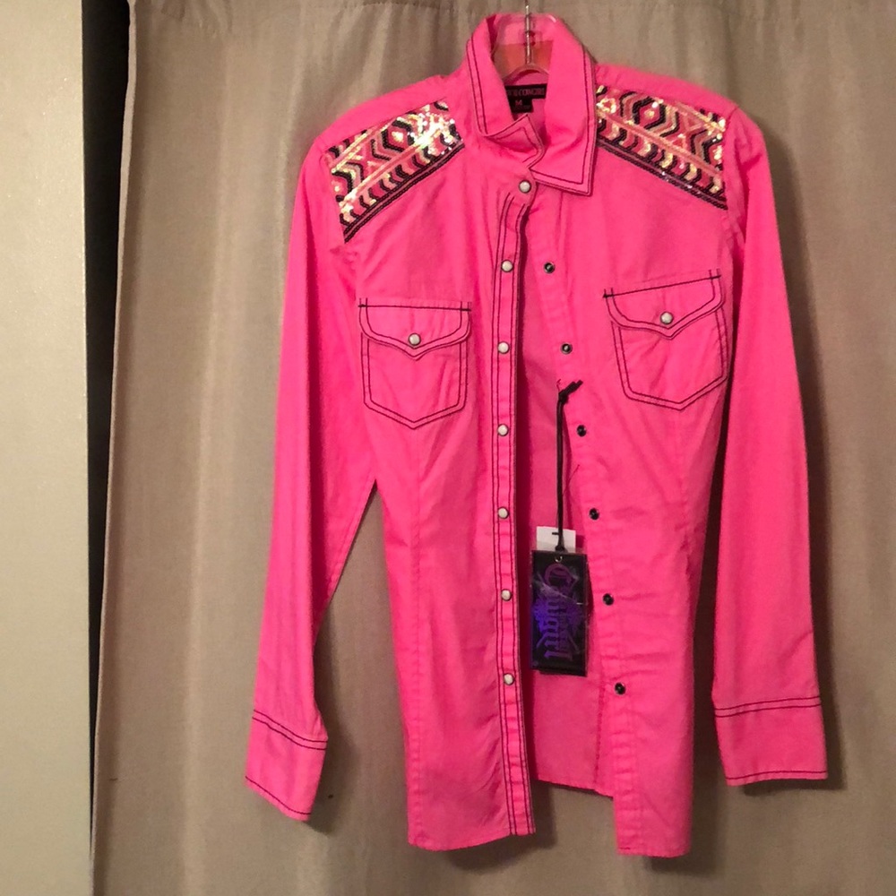 Pink Rock and Roll Cowgirl Button Down